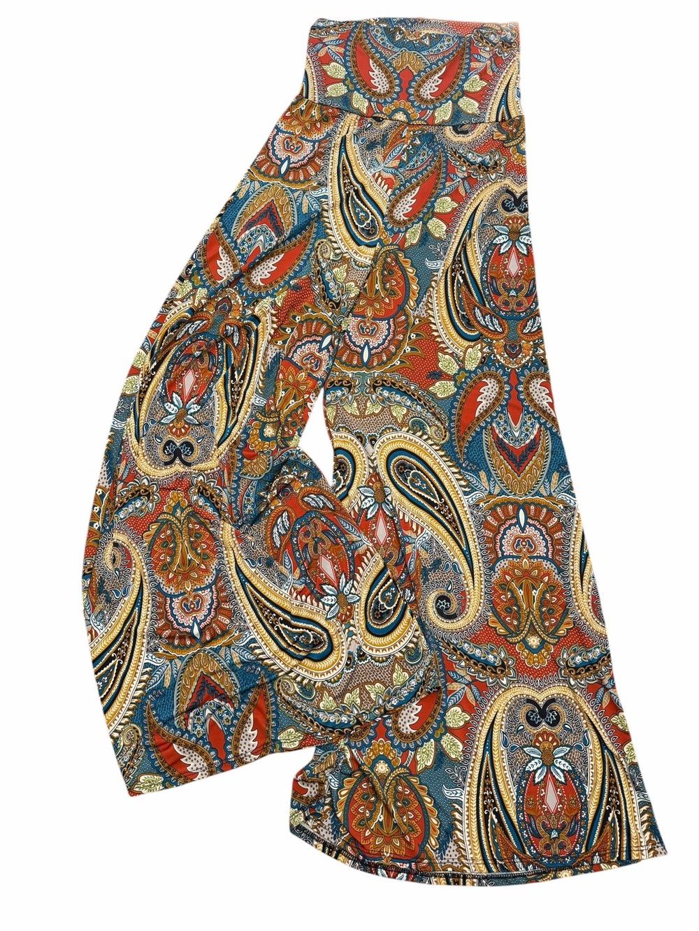 True Light Boho Paisley Wide Leg Flare Palazzo Pants Multicolor High Waist